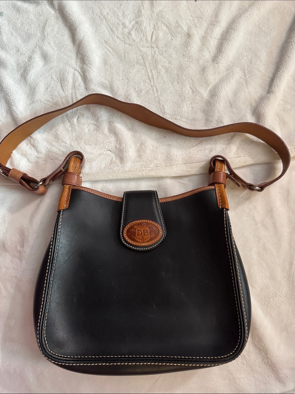 Dooney & Bourke Black Leather Shoulder Bag with Brown Trim